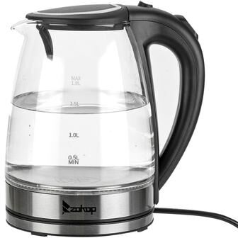 No 1500W 1.8L Electric Kettle Water Heater, Glass Tea, Coffee Pot, Auto Shut-Off