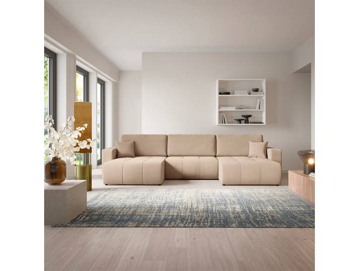 Canapé en U 5 places convertible avec coffre Giulia Beige