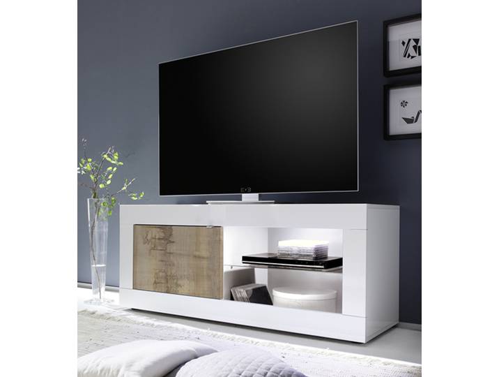 Meuble tv Costa blanc brillant/poirier - Basika
