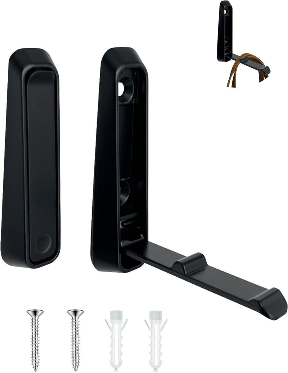Set van 2 zwarte opvouwbare wandhaken van zinklegering voor de kledingkast, keuken of badkamer