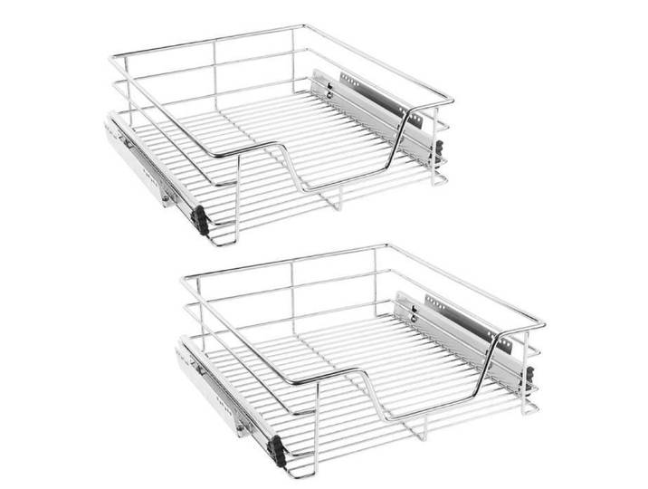 Paniers Coulissants pour Placard Tiroir Téléscopique de Cuisine 60cm - LUXS - Gris - Métal