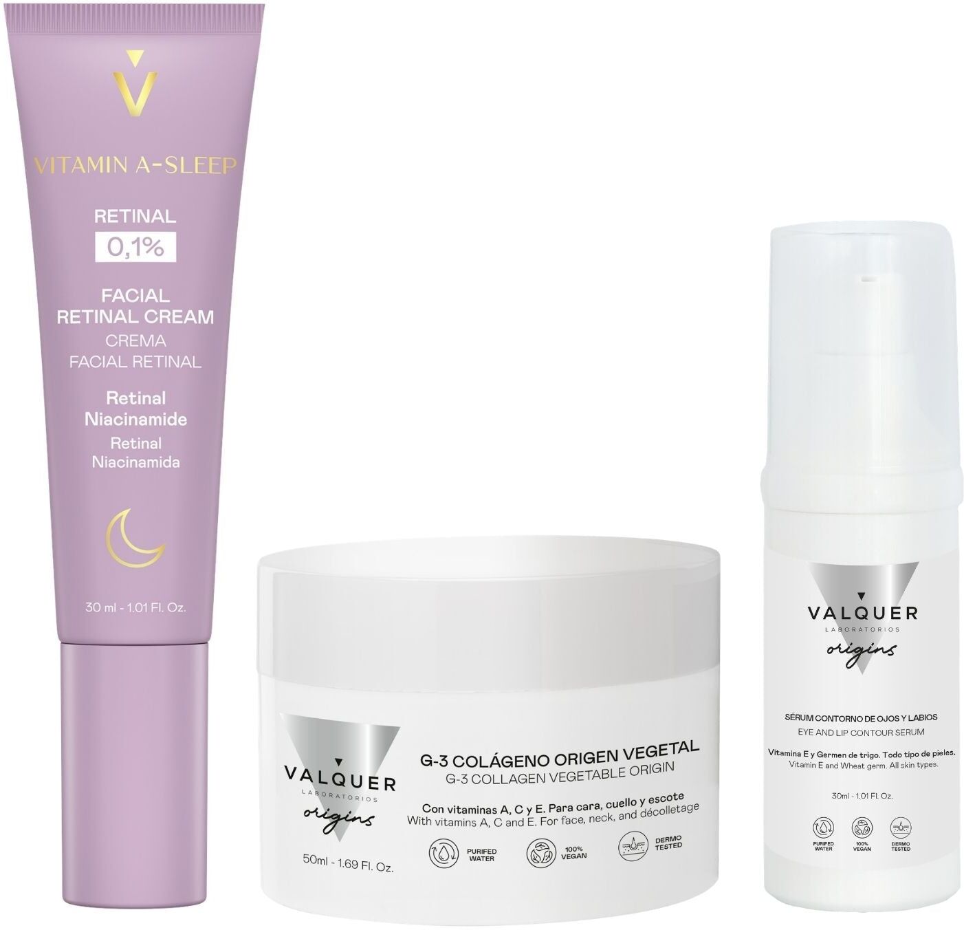 Valquer® Pack Rutina Antiedad Día y Noche - Retinal, Colágeno y Contorno de Ojos