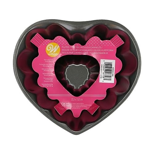 Wilton Heart Fluted Tube Pan Bakvorm, 20 cm - Hartvormige Tulbandvorm van Duurzaam Koudgewalst Staal voor Tulband en Feestelijke Cakes