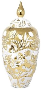 Vivience Ornate White and Gold Ginger Jar - White/Gold