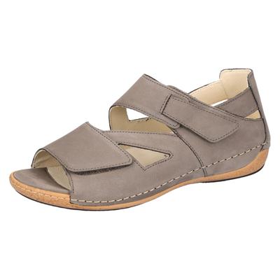 Sandale WALDLÄUFER "HELIETT", Damen, Gr. 4, Leder, grau (taupe), Nubukleder, unifarben, Schuhe Sandale, Keilsandalette, Sommerschuh, Komfortschuh, Klettverschlüsse, H-Weite