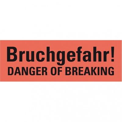 Dreifke® Hinweisetikett Bruchgefahr, 2-sprachig, leuchtrot, Haftpapier, perm.147x50mm, 250/RO