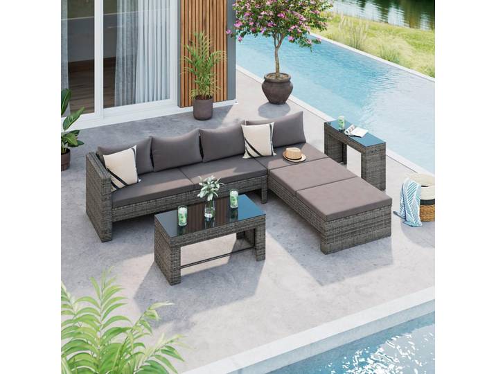Loungegarnitur Tripolis Tisch mit Glasplatte