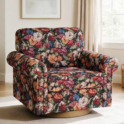 Uixe Classic Linen 360-Degree Swivel Armchair with Nailhead Trim