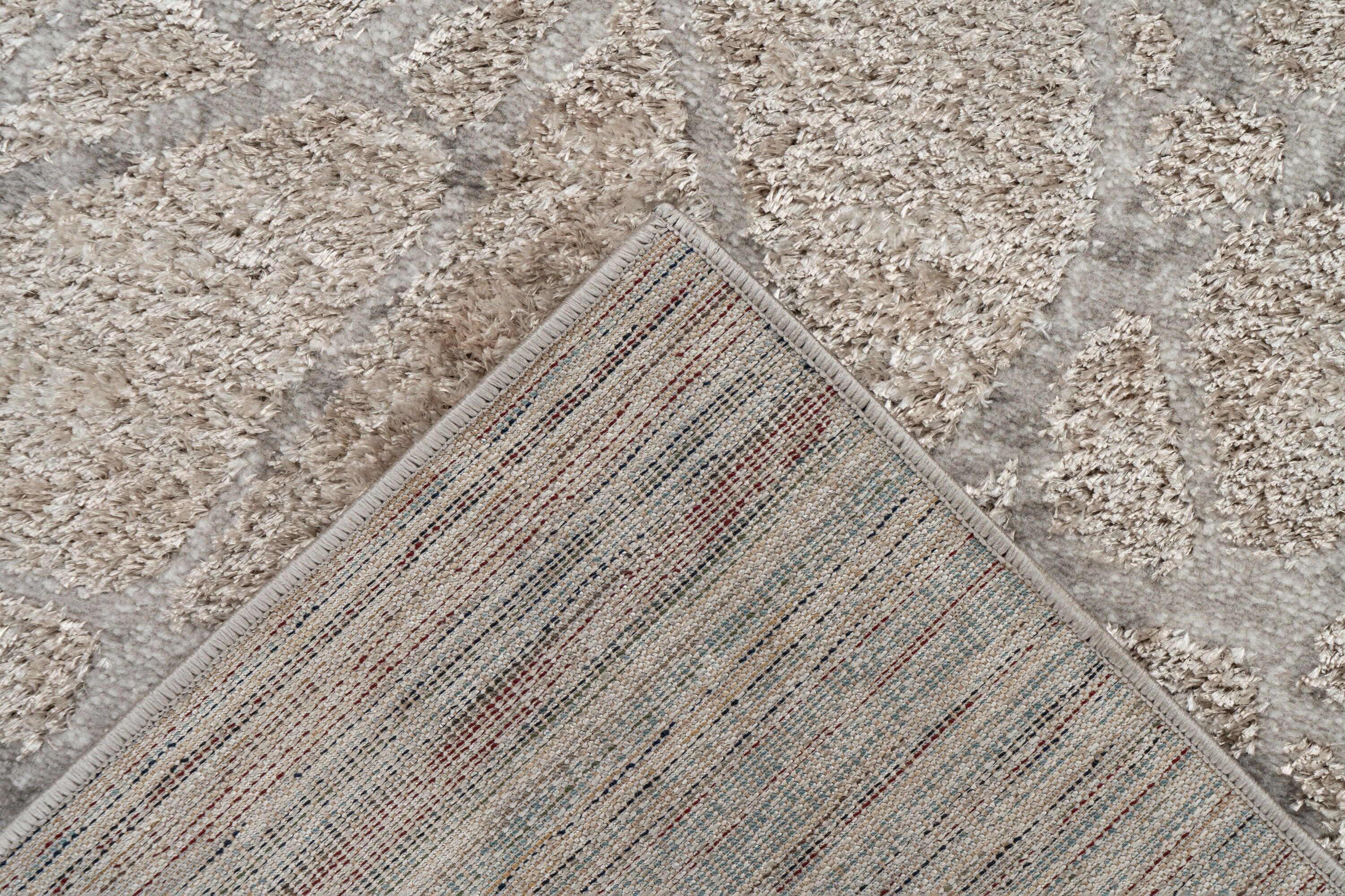 Teppich KAYOOM "Catcher 125", silber, beige, B:80cm H:11mm L:150cm, Polyester, Teppiche, Teppich, Kurzflor, Wohnzimmer silber, beige B : 80cm 1 Stk., 11mm, L: 150cm