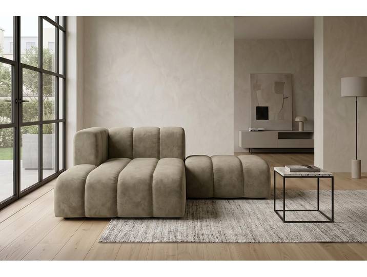 Kaiser Möbel Modulare Chaiselongue mit Hocker, Velvet-Stoff Riviera, Beige, Links, GRAND