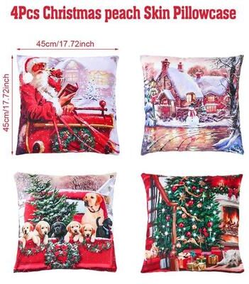 Uplift Treasures Merry Christmas Decorative Cushion Cover Set 4pcs Holiday Pillow Cases j