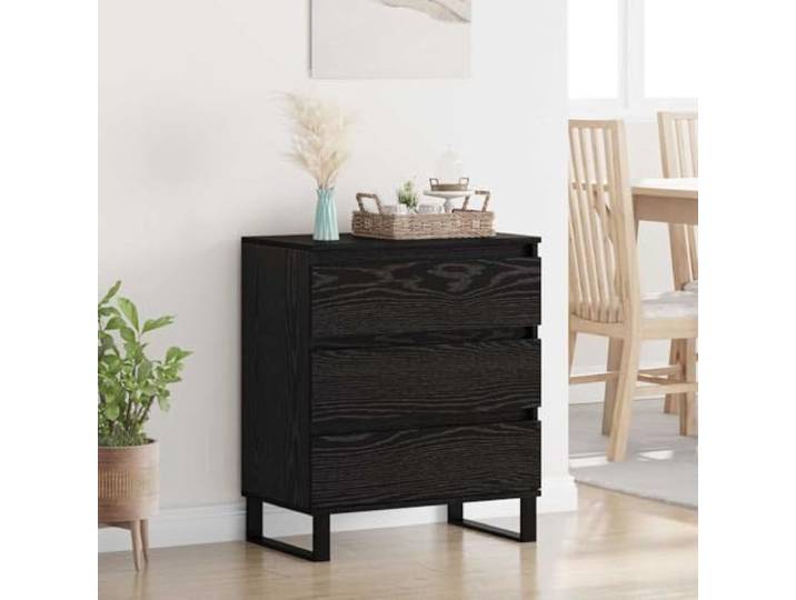HEFZGDB Modernes Sideboard mit zeitlosem Design, Sideboard zur Aufbewahrung und Dekoration, Schwarz Eichen-Optik aus Holzwerkstoff mit Eisenbeinen, mit viel Stauraum für Wohnzimmer,