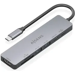 Aisens ASUC-7P048-GR (USB-C, 7 Ports), Dockingstation + USB Hub, Grau