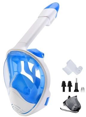 Uplift Essentials Full Face Snorkel Mask With Detachable Camera Mount Wide View AntiFog AntiLeak For Youth And Adults bluewhite s m