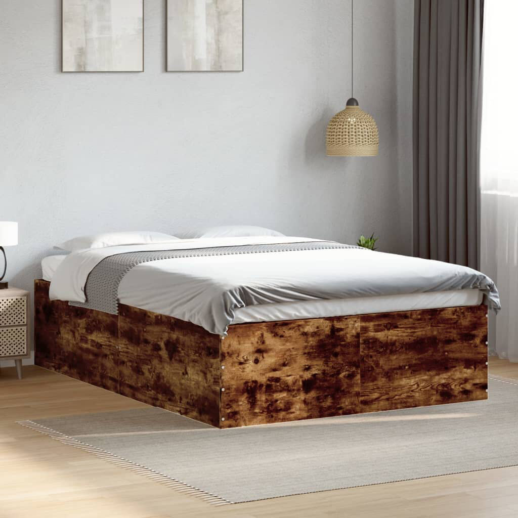 17 Stories Vidaxl Bed Frame Engineered Wood Smoked Oak Double (4'6)