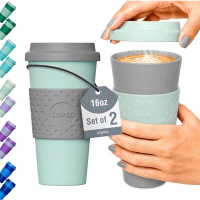 Copco Acadia Double Wall Plastic Travel Mug Aqua Gray Set of 2 BPA Free Microwave Dishwasher Safe - 16 oz