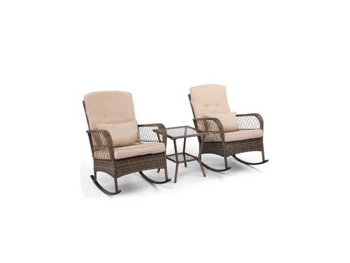 ALIGHTUP - Fauteuil à bascule 2 Pcs salon de jardin en résine tressée avec coussins et table basses - Brun clair