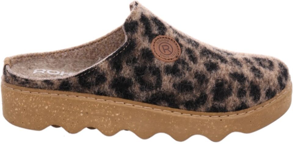 Pantoffel ROHDE "Foggia-D", Damen, Gr. 41, Filz, braun leo, Schuhe Pantoffel, Hausschuh, Winterschuh mit Filzsohle