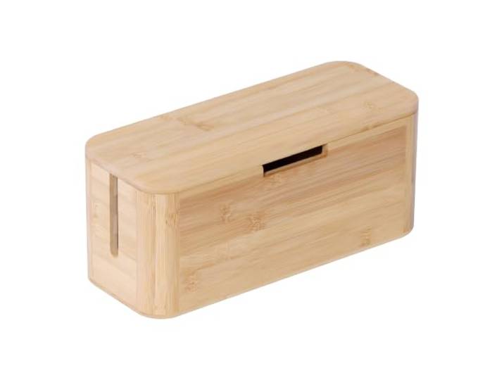 Relaxdays boîte à câbles pour multiprise\, Bambou\, Naturel couvercle magnétique\, 14\,5 x 34 x 13\,5 cm\, cache-câbles