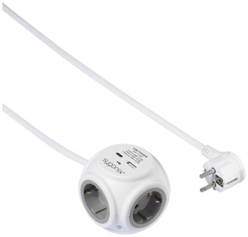 Sygonix SY-5827192 Steckdosenwürfel 3fach Weiß, Grau Schutzkontakt 1St.