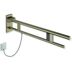 HEWI Stützklappgriff Duo, System 900, Design A, Edelstahl PVD-beschichtet, Ausladung 850 mm, rechts, mit Spül-/Funktionstasten, Farbe Bronze gebürstet