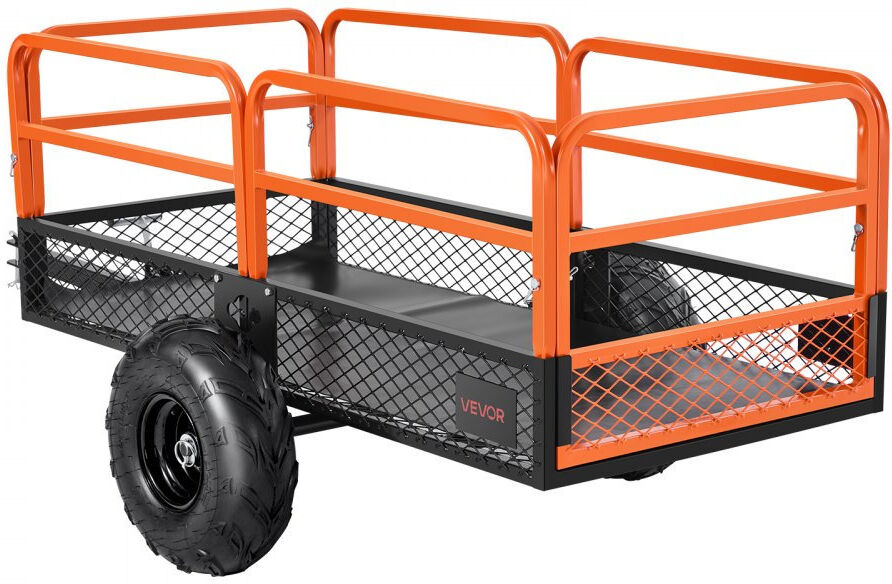 VEVOR Dump Trailer Tow Behind Steel Garden Yard Trailer Cart Orange;Black 83.5cm H x 221cm W x 73.5cm D