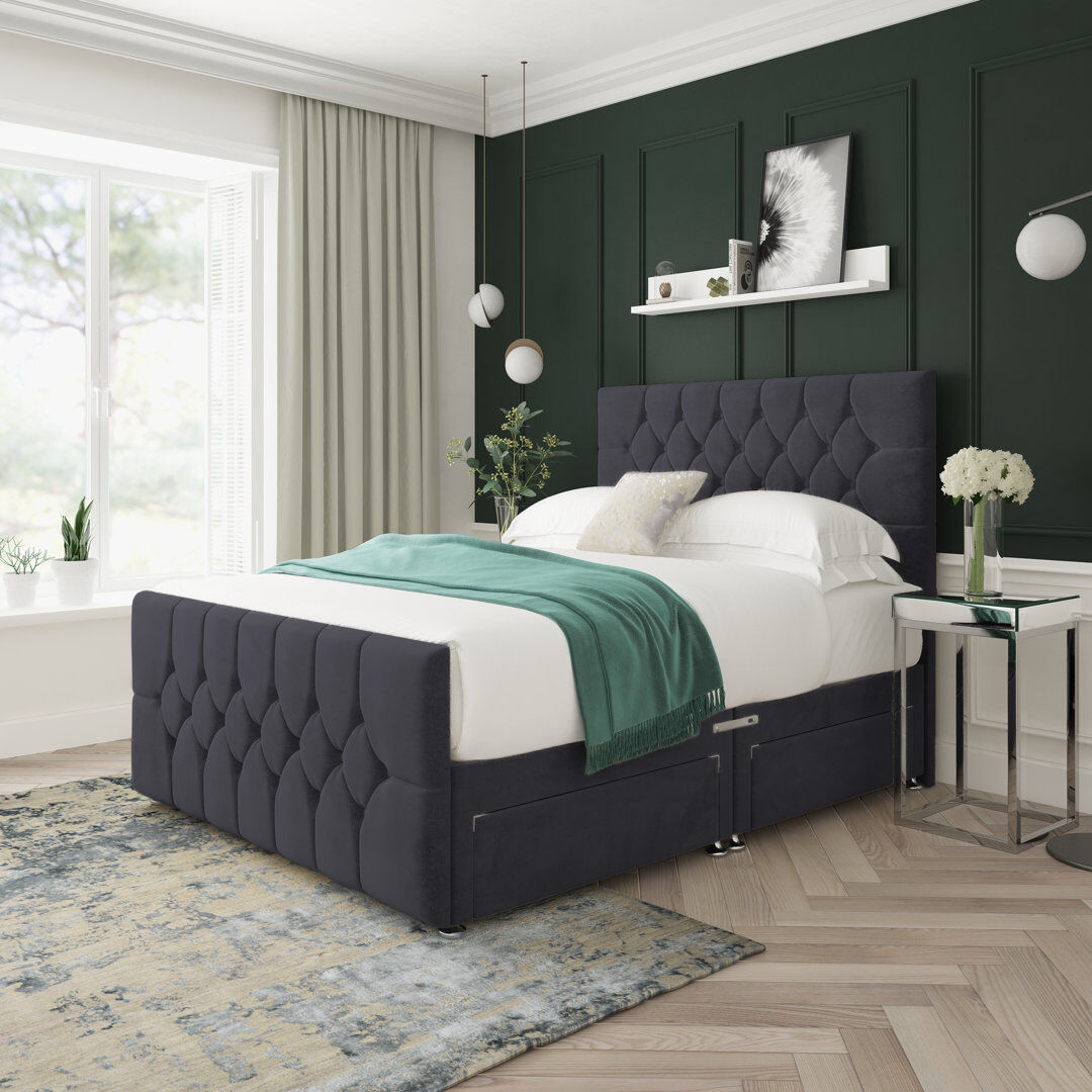 17 Stories Upholstered Divan Bed Double (4'6) Black