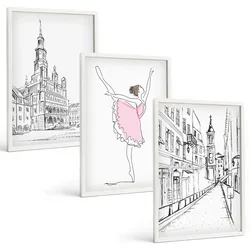 BILDER SET 3er Set - 40x60 cm Weißer Rahmen - Stilvolle Ballerinen und Architektur