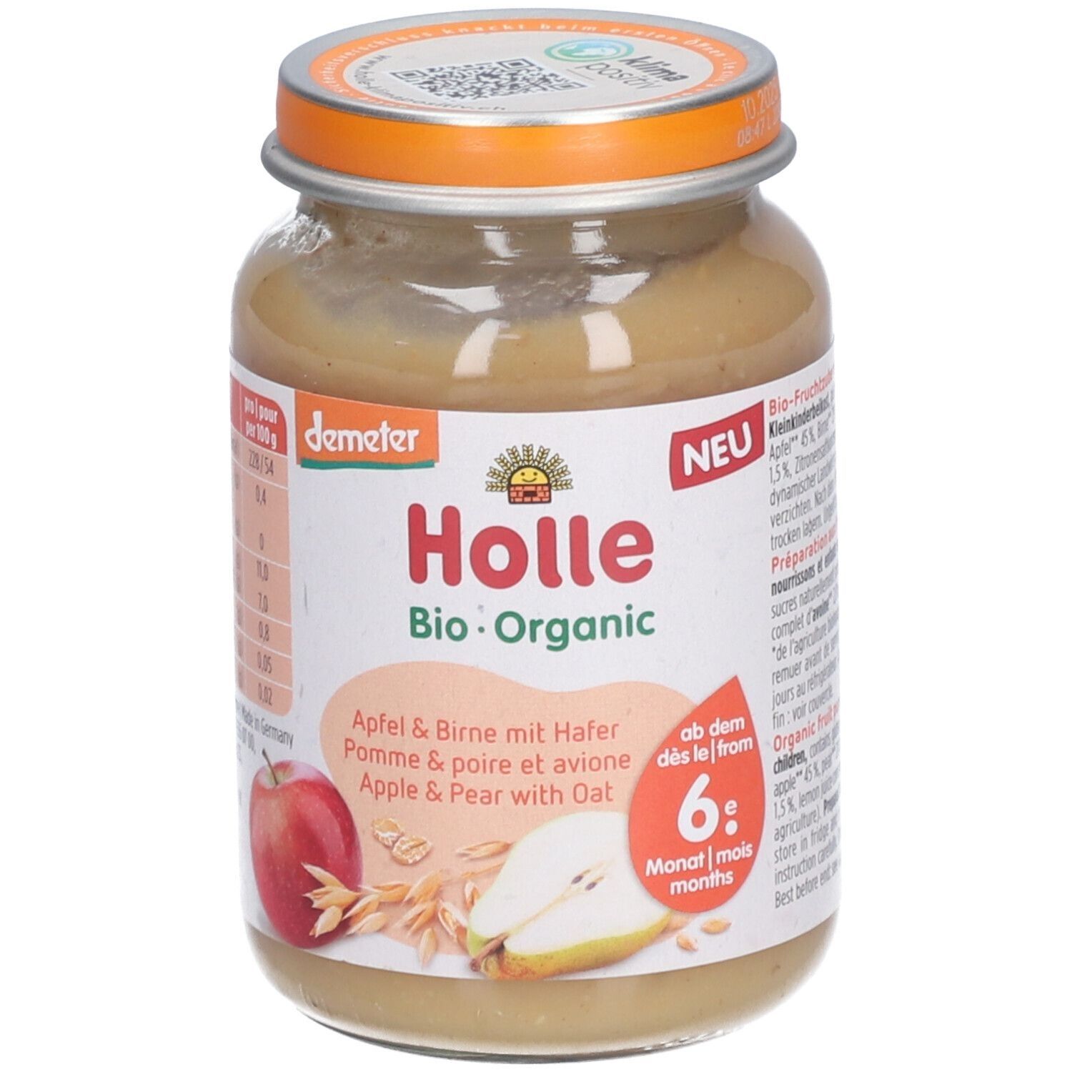 Holle Apfel & Birne mit Hafer Bio, ab 6 Monaten x4 4x190 g Brei
