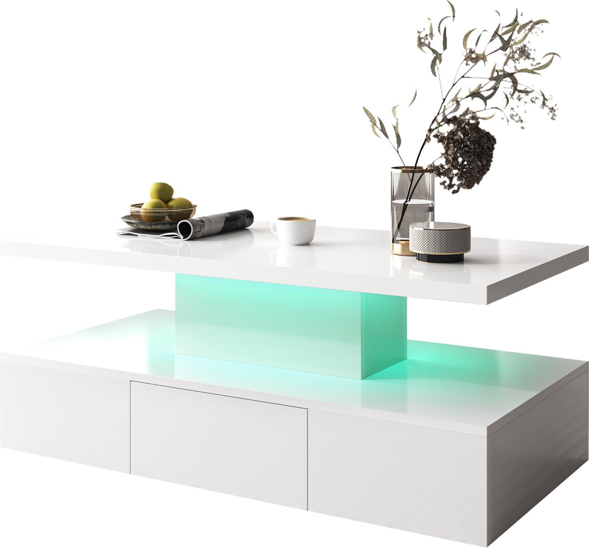 Merax Salontafel met LED Verlichting - Hoogglans - Wit