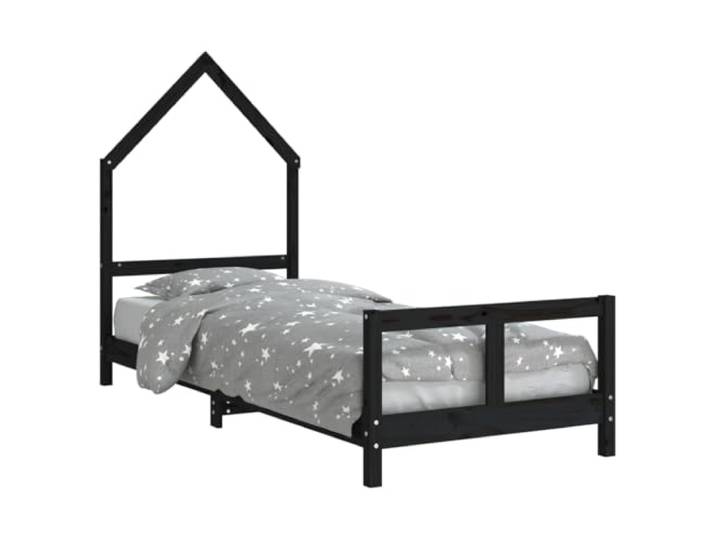 Schwarz 80x200 cm Massivholz Kiefer Massives Kiefernholz, stabile Holzlatten, Hausbett-Design, niedrige Einstiegshöhe, 80x200 cm