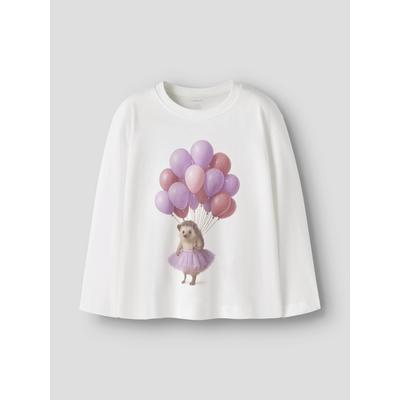 Langarmshirt NAME IT "NMFVOTEA LS NREG TOP", Mädchen, Gr. 116, weiß (cloud dancer print:hedgehog), Jersey, Obermaterial: 100% Baumwolle, bedruckt, normal normal, Rundhals, Shirts Langarmshirt, mit tollen Tiermotiven