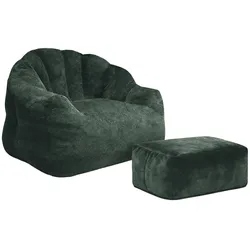 SESSEL MIT HOCKER aus weichem Chenille mit Blüten-Rückenlehne und Ottomane