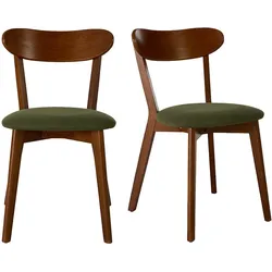 Vintage-Stühle aus dunklem Holz und grünem, texturiertem Stoff mit Samteffekt in Khaki (Set aus 2) DOVE