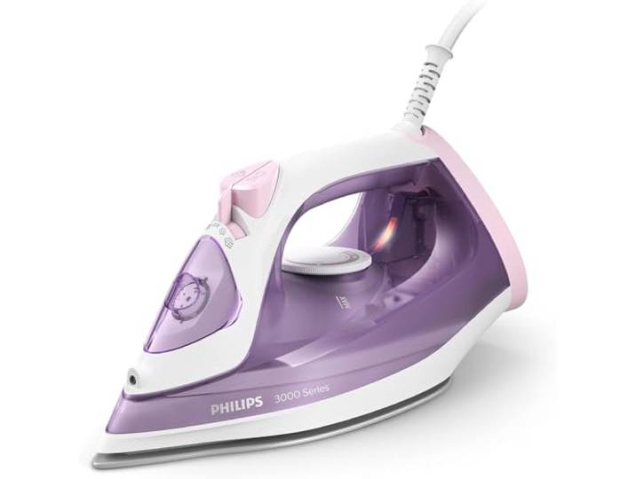 Philips fer à repasser 3000\, fer à vapeur 2000W\,réservoir 300 ml\, Mauve Effet pressing 140 g\, débit continu 30 g/min\, Pointe Triple Précision\, semelle céramique anti-rayures (DST3010/30)