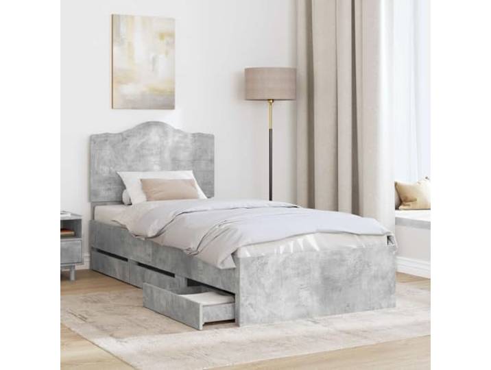 SKTQYQO Bett mit Stauraum, Zementgrau, 90 x 190 cm Struktur mit Schublade, Engineering-Holz, modernes Design, Schlafzimmer