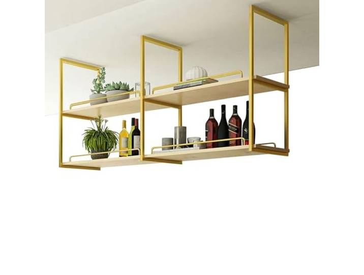 Deckenregal Holzregal Lagerregal 2-lagiges Hängedisplay(Gold,140x30x80cm)