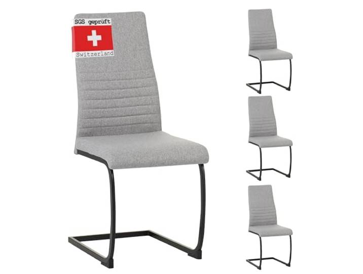 ALBATROS Freischwinger Stuhl TURANO 4er Set, Grau - Esszimmerstuhl Schwingstuhl mit Modernem Design, Stoff-Bezug, Dicke Polsterung - Küchenstuhl, Polster-Stuhl Esszimmer, Esstisch Stuhl