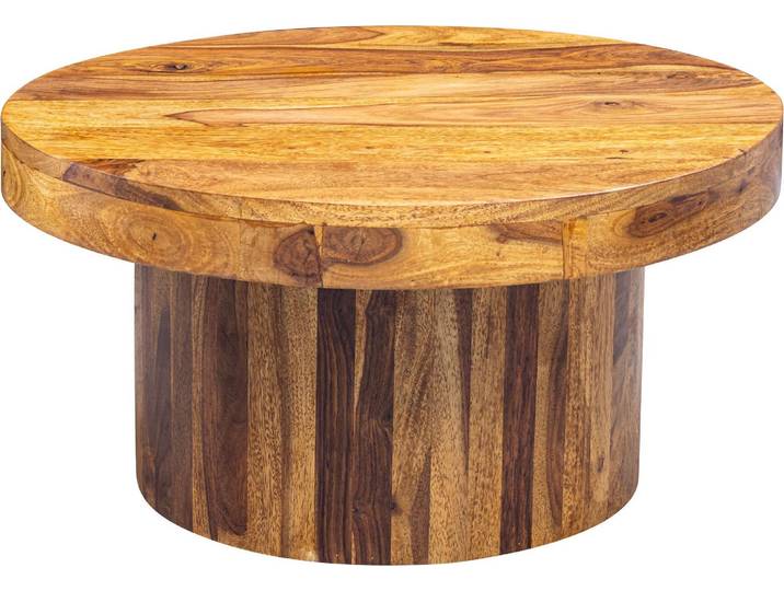 Wohnling Couchtisch 60x30x60cm Sheesham Massivholz Rund Braun Wohnzimmertisch