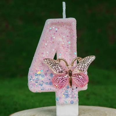Uplift Treasures Butterfly Number Birthday Cake Candle Pink And White 4