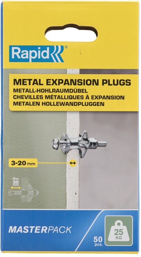 Isaberg Rapid AB Rapid Metall-Hohlraumdübel für 3 - 20 mm Plattendicke, 25 kg Tragfähigkeit, 50 St.