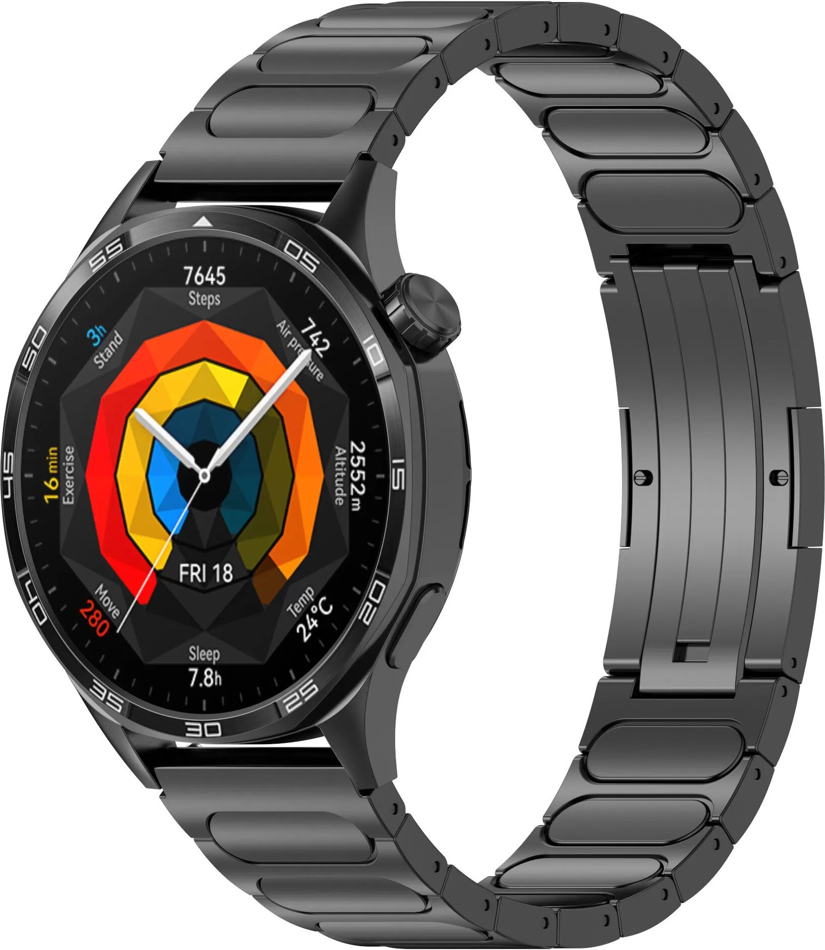 INF Titan-Uhrenarmband für 22-mm-Smartwatch Sicherheitsverschluss Schwarz Faltschließe