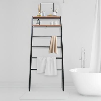 American Trails Space Saving 100% Solid Wood 6 Tiers Blanket Ladder with Two Storage Shelves