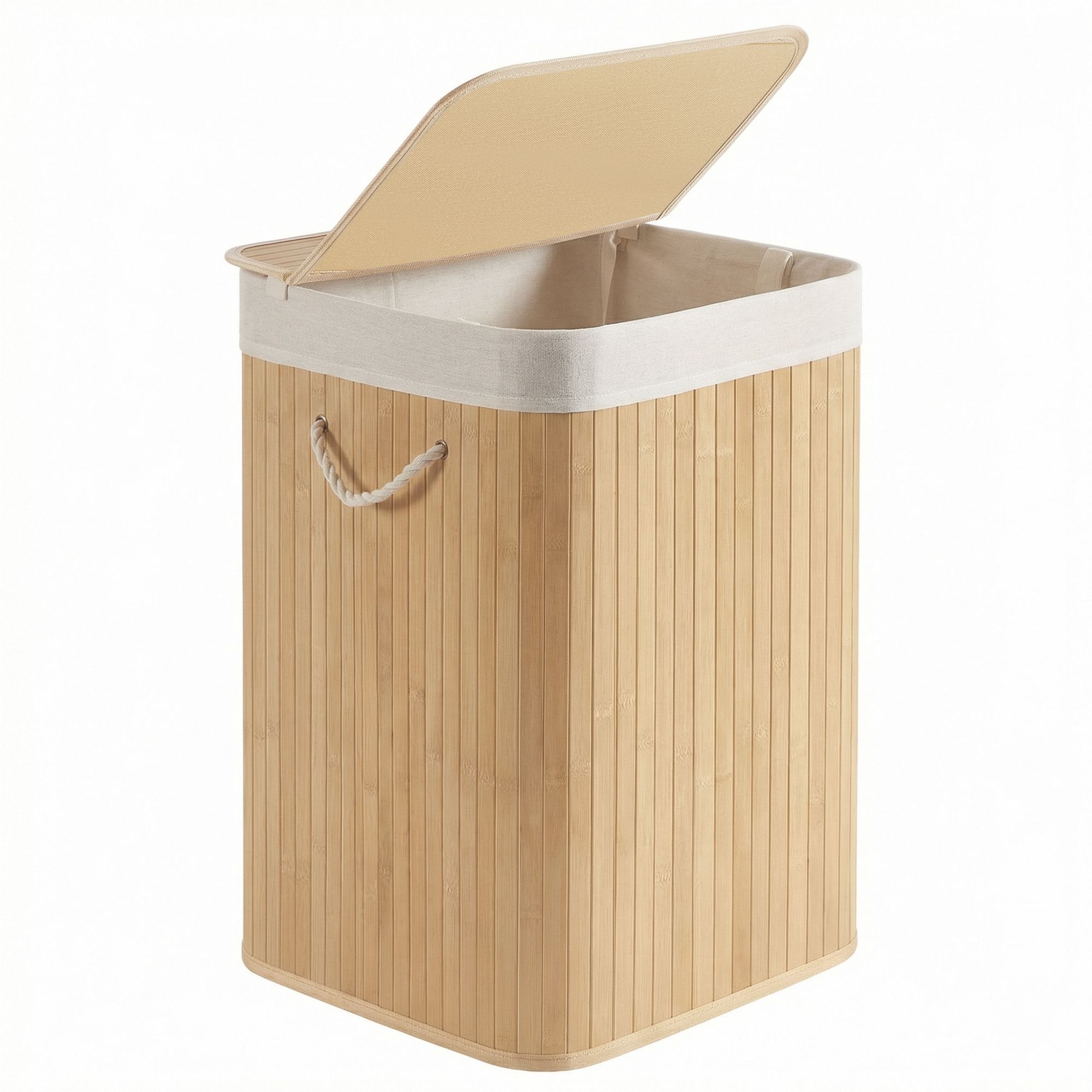 SONGMICS Wäschekorb, 95 L Wäschesammler mit Deckel, Wäschebox Bambus LCBB35060Y01