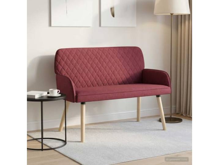 2-Sitzer Sofa mit Massivholzbeinen 2-Sitzer Weinrot Leinenstoff Knopfheftung,integrierte Armlehnen,Schaumstoff-Polsterung,Kautschukholzbeine,leicht feuchtes Tuch