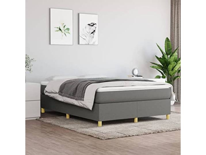 Strapazierfähiger Stoff Boxspringbettrahmen mit Stützbeinen Sperrholzlatten Boxspringbettgestell Dunkelgrau 140x200 cm Stoff Bettrahmen mit Kopfteil Stabil Holz Lattenrahmen Schlafzimmer Möbel Ohne