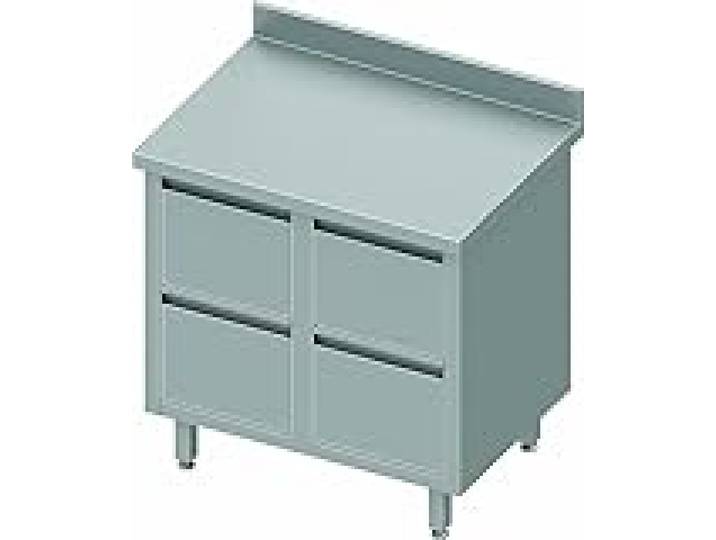 STALGAST Meuble Bas Cuisine INOX - avec Dosseret & 4 Tiroirs - Gamme 600