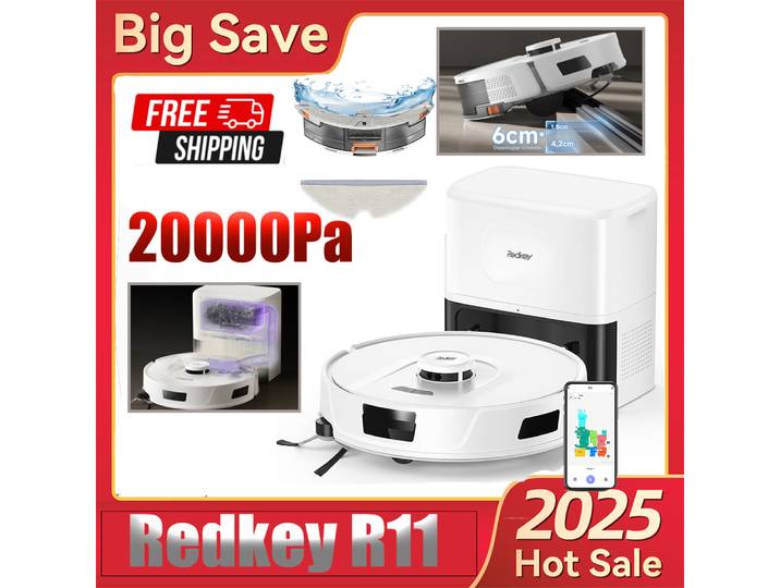 Redkey R11 3-en-1 Robot aspirateur et vadrouille Combo, auto-vidage avec, aspirateur robot LiDAR 20000Pa avec cartographie de précision