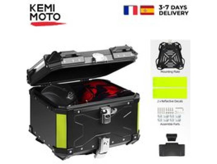 KEMIMOTO Motorfiets Topkoffer Universele Aluminium Koffer Motorfiets Achterkoffer 45L 55L 65L Waterdicht met Slot & Rugkussen
