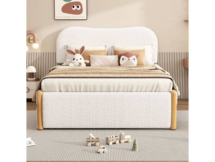 Lit enfant Lit double 140x200 cm Lit capitonné avec lit gigogne - SWEIKO - Blanc